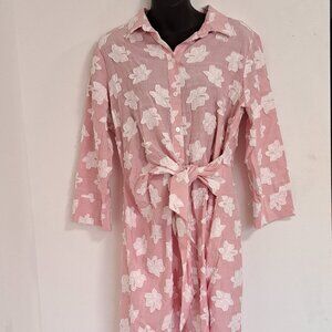 Foxcroft NYC Pink Pinstripe Front Tie Long Sleeve Dress Misses Size 10